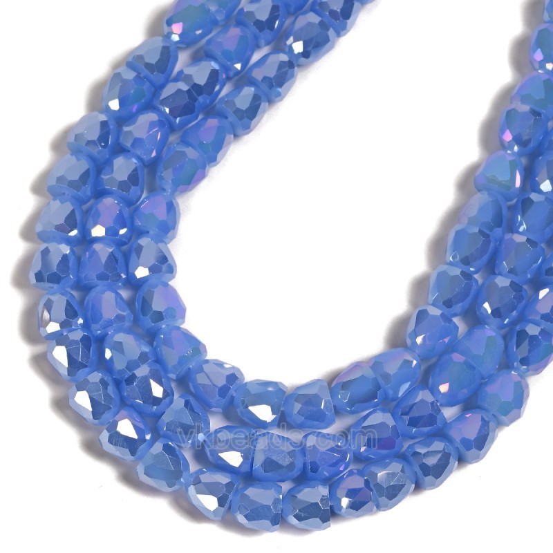 AB Plated Opaque Light Blue Glass Faceted Bells, Approx 7.5-8mm, 38cm/strand