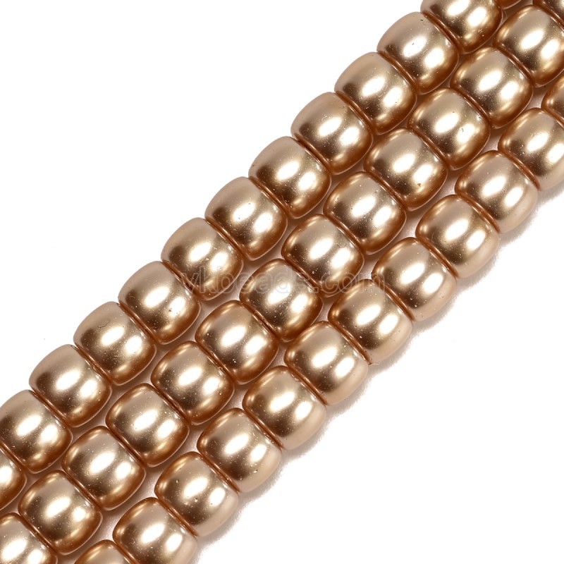 Dark Champagne Glass Pearl Smooth Barrel Drums, Approx 6x8mm, 38cm/strand