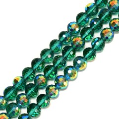 Transparent Malachite Green Glass Faceted Rounds, Half Rainbow Plated, 128 Facets, Approx 4-10mm, 38cm/strand