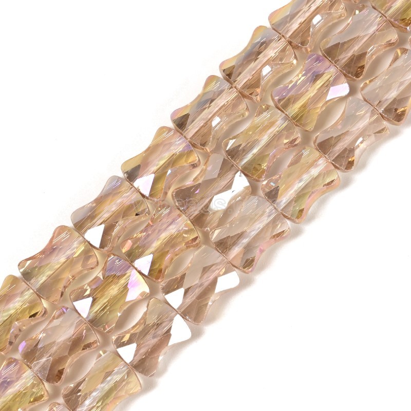 AB Plated Transparent Silver Champagne Glass Faceted Flat Bamboo Joints, Approx 8.5x10.5mm, 38cm/strand