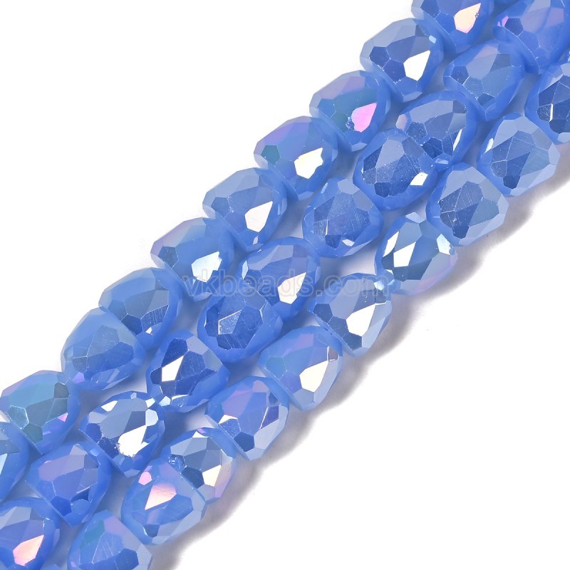 AB Plated Opaque Light Blue Glass Faceted Bells, Approx 7.5-8mm, 38cm/strand