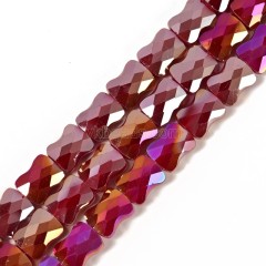 AB Plated Opaque Red Glass Faceted Flat Bamboo Joints, Approx 8.5x10.5mm, 38cm/strand