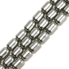 Light Grey Glass Pearl Smooth Barrel Drums, Approx 6x9mm, 38cm/strand