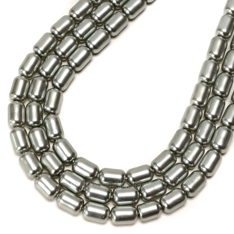 Light Grey Glass Pearl Smooth Barrel Drums, Approx 6x9mm, 38cm/strand