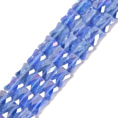 AB Plated Transparent Blue Glass Faceted Flat Bamboo Joints, Approx 8.5x10.5mm, 38cm/strand