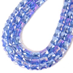 AB Plated Transparent Blue Glass Faceted Flat Bamboo Joints, Approx 8.5x10.5mm, 38cm/strand