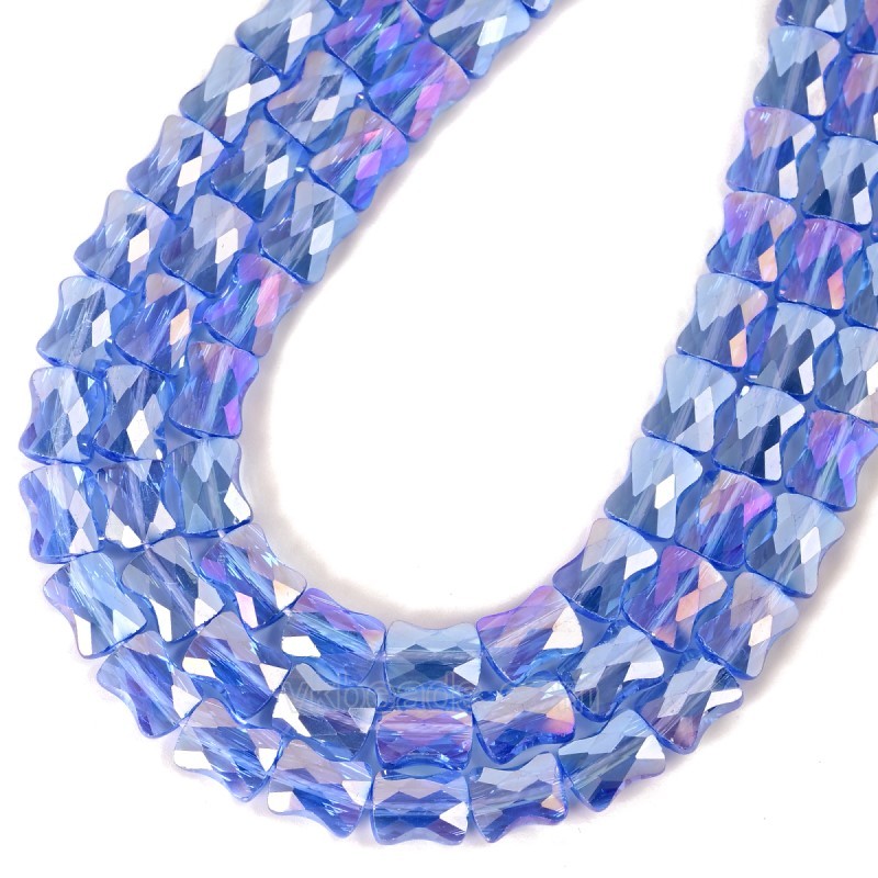 AB Plated Transparent Blue Glass Faceted Flat Bamboo Joints, Approx 8.5x10.5mm, 38cm/strand