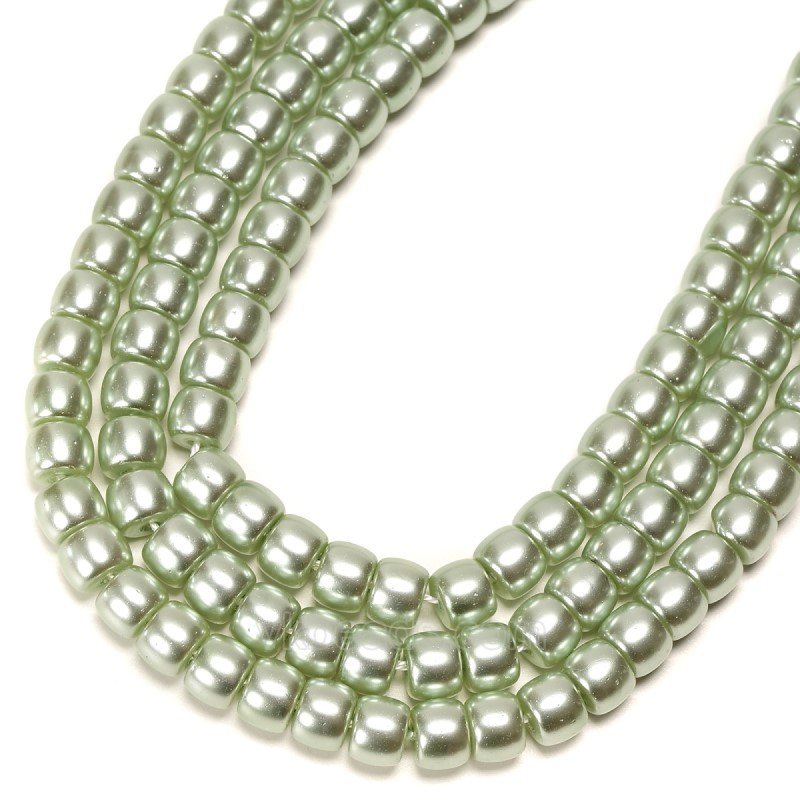 Green Glass Pearl Smooth Barrel Drums, Approx 6x8mm, 38cm/strand