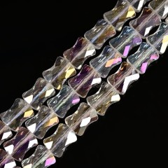 AB Plated Transparent Glass Faceted Flat Bamboo Joints, Approx 8.5x10.5mm, 38cm/strand