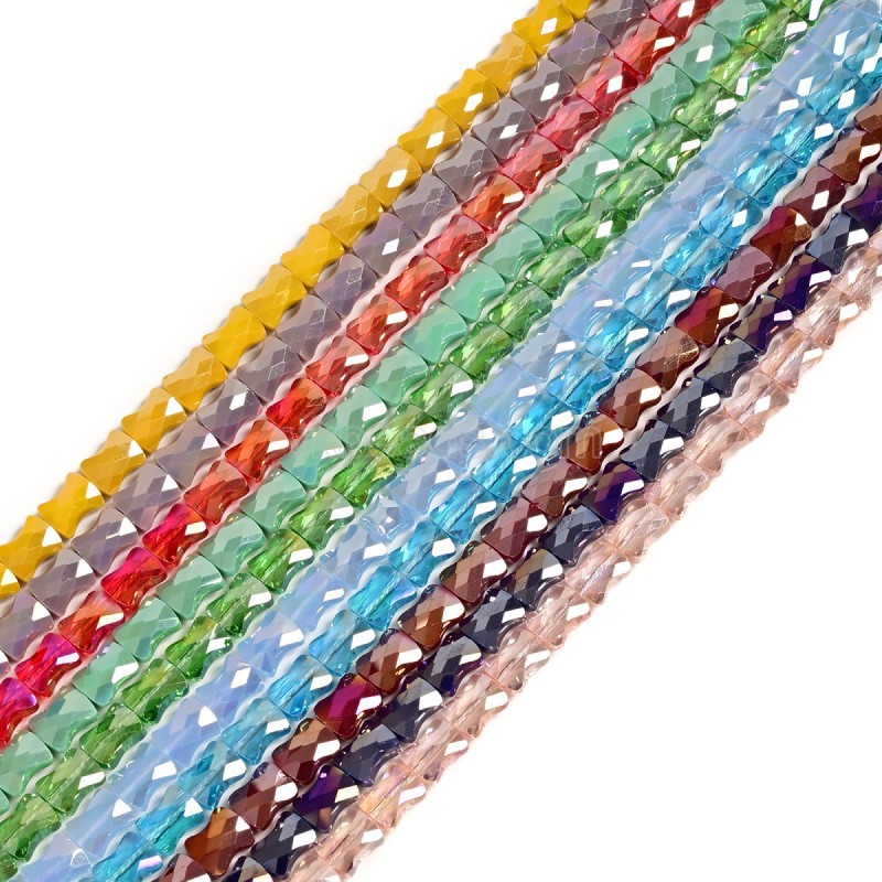 AB Plated Transparent Royal Blue Glass Faceted Flat Bamboo Joints, Approx 8.5x10.5mm, 38cm/strand