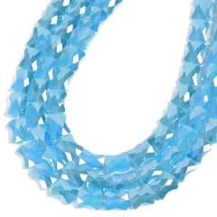 AB Plated Opaque Lake Blue Glass Faceted Flat Bamboo Joints, Approx 8.5x10.5mm, 38cm/strand