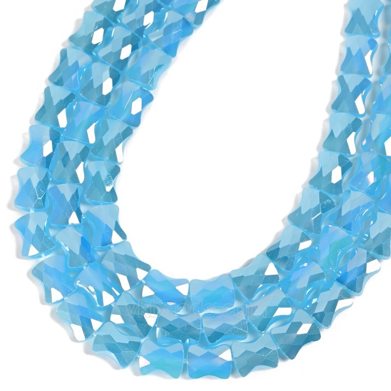 AB Plated Opaque Lake Blue Glass Faceted Flat Bamboo Joints, Approx 8.5x10.5mm, 38cm/strand