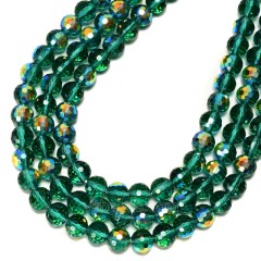 Transparent Malachite Green Glass Faceted Rounds, Half Rainbow Plated, 128 Facets, Approx 4-10mm, 38cm/strand