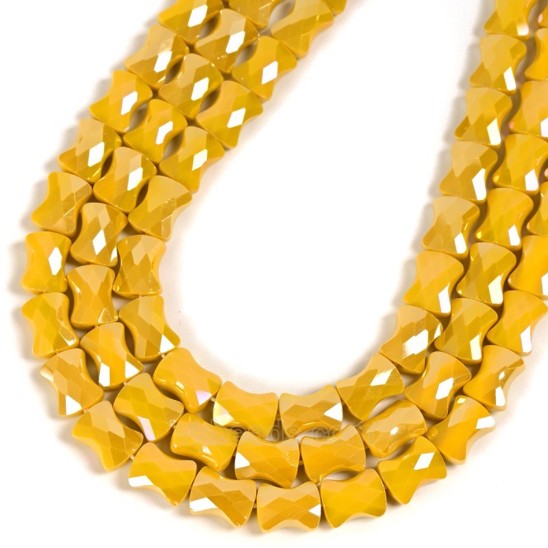 AB Plated Opaque Yellow Glass Faceted Flat Bamboo Joints, Approx 8.5x10.5mm, 38cm/strand