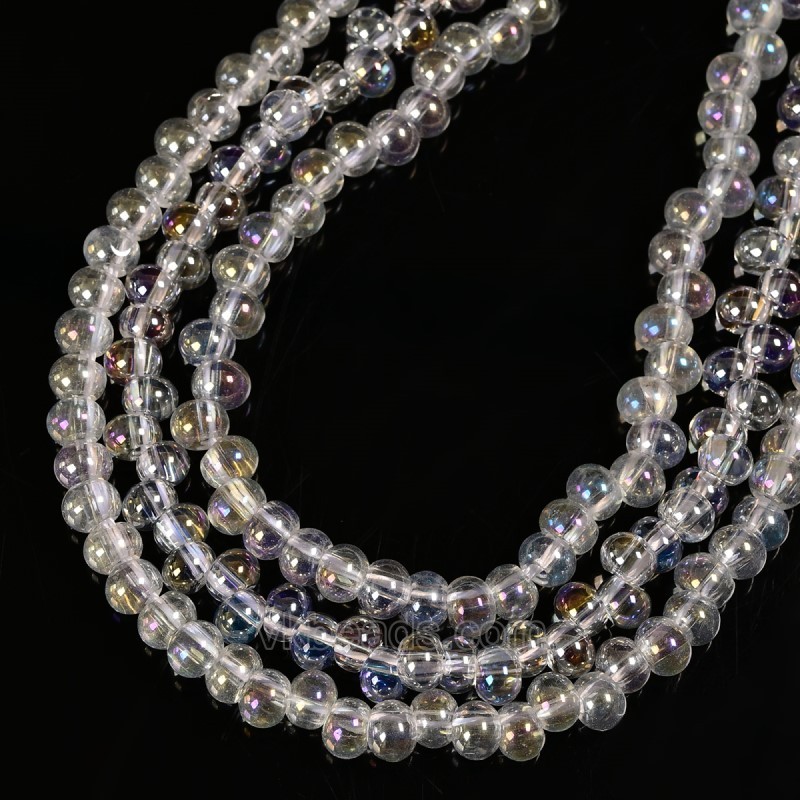 AB Plated Transparent Off-center Glass Smooth Rices, Approx 4.5x6mm, 38cm/strand