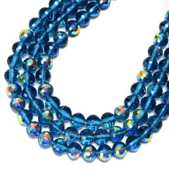 Transparent Dark Blue Glass Faceted Rounds, Half Rainbow Plated, 128 Facets, Approx 4-10mm, 38cm/strand