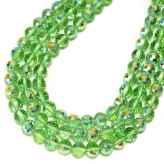 Transparent Apple Green Glass Faceted Rounds, Half Rainbow Plated, 128 Facets, Approx 4-10mm, 38cm/strand