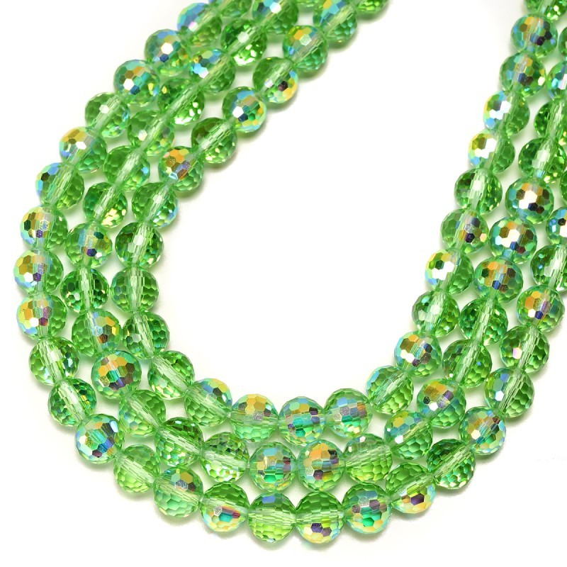Transparent Apple Green Glass Faceted Rounds, Half Rainbow Plated, 128 Facets, Approx 4-10mm, 38cm/strand