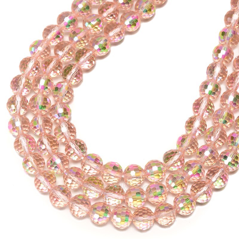 Transparent Light Pink Glass Faceted Rounds, Half Rainbow Plated, 128 Facets, Approx 4-10mm, 38cm/strand
