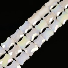 AB Plated Opaque White Glass Faceted Flat Bamboo Joints, Approx 8.5x10.5mm, 38cm/strand