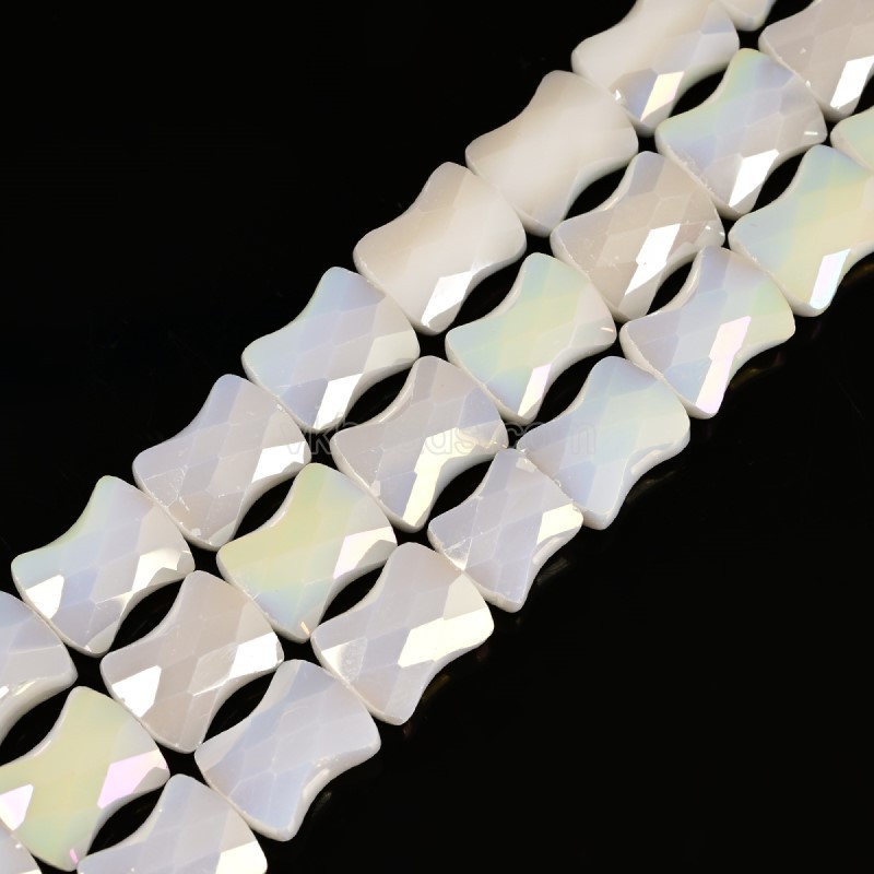 AB Plated Opaque White Glass Faceted Flat Bamboo Joints, Approx 8.5x10.5mm, 38cm/strand