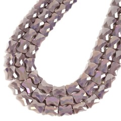 AB Plated Opaque Purple Glass Faceted Flat Bamboo Joints, Approx 8.5x10.5mm, 38cm/strand