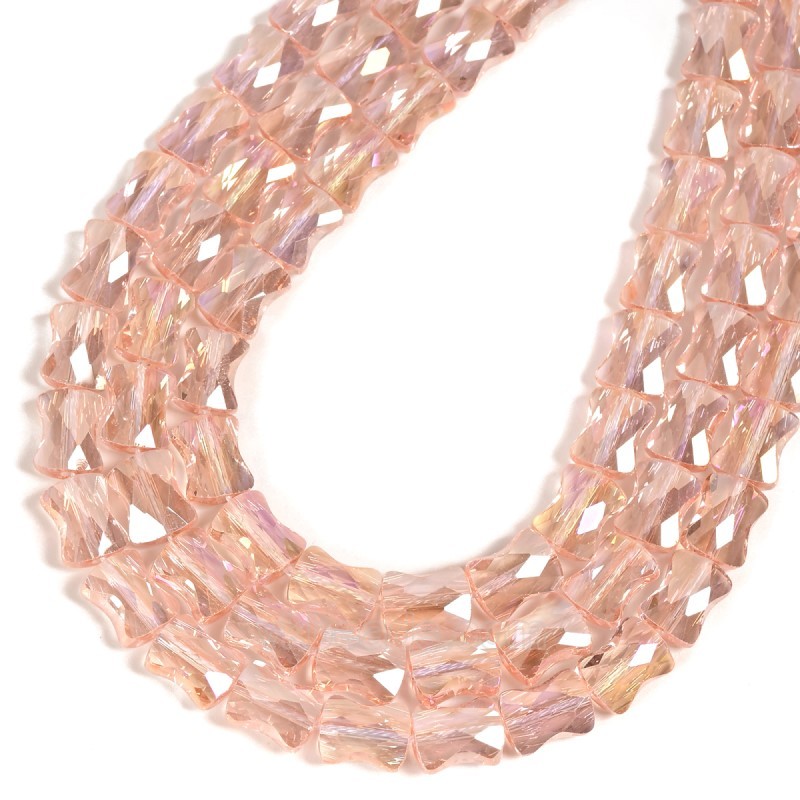 AB Plated Transparent Pink Glass Faceted Flat Bamboo Joints, Approx 8.5x10.5mm, 38cm/strand