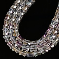 AB Plated Transparent Glass Faceted Flat Bamboo Joints, Approx 8.5x10.5mm, 38cm/strand