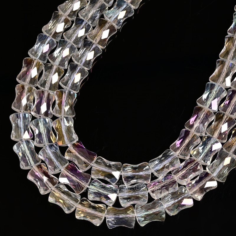 AB Plated Transparent Glass Faceted Flat Bamboo Joints, Approx 8.5x10.5mm, 38cm/strand