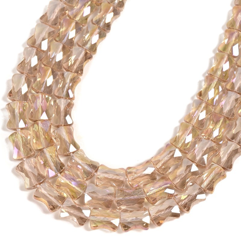 AB Plated Transparent Silver Champagne Glass Faceted Flat Bamboo Joints, Approx 8.5x10.5mm, 38cm/strand