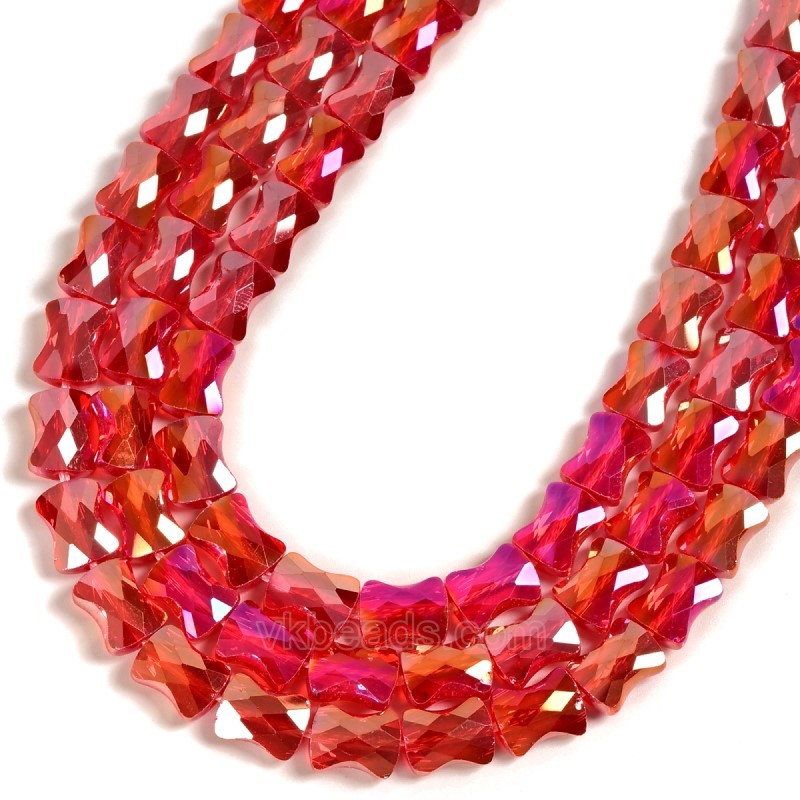 AB Plated Transparent Red Glass Faceted Flat Bamboo Joints, Approx 8.5x10.5mm, 38cm/strand