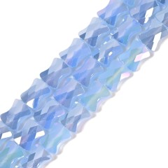 AB Plated Opaque Light Blue Glass Faceted Flat Bamboo Joints, Approx 8.5x10.5mm, 38cm/strand