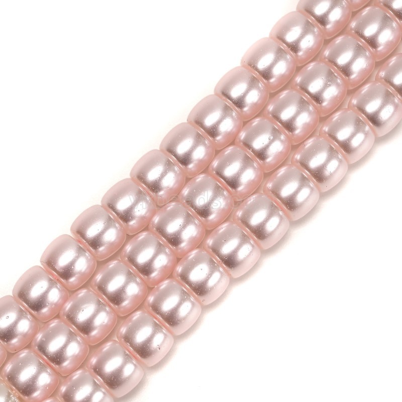 Pink Glass Pearl Smooth Barrel Drums, Approx 6x8mm, 38cm/strand