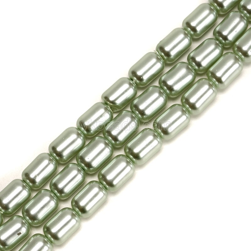 Green Glass Pearl Smooth Barrel Drums, Approx 6x9mm, 38cm/strand