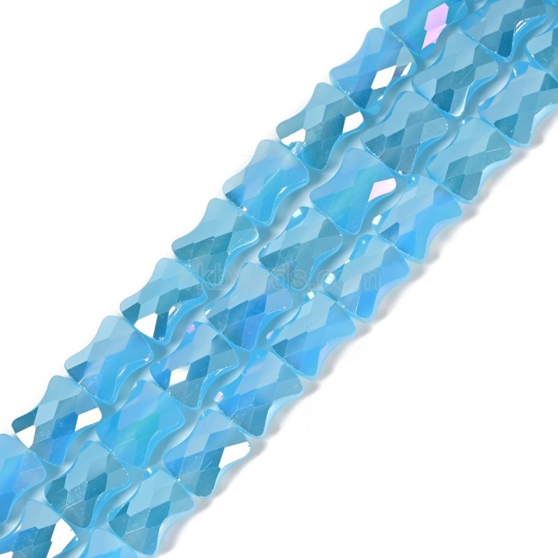 AB Plated Opaque Lake Blue Glass Faceted Flat Bamboo Joints, Approx 8.5x10.5mm, 38cm/strand