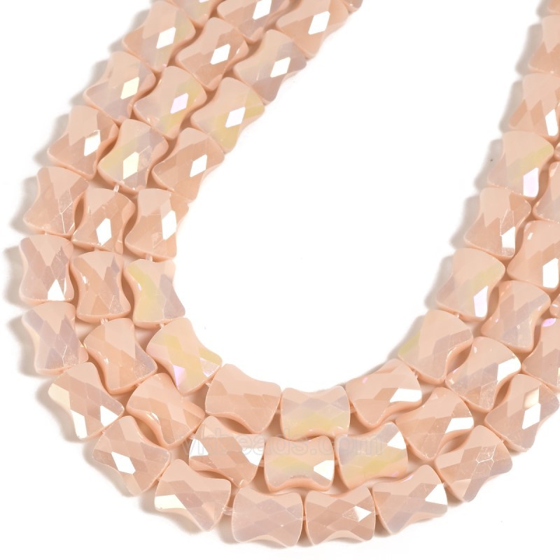 AB Plated Opaque Beige Glass Faceted Flat Bamboo Joints, Approx 8.5x10.5mm, 38cm/strand