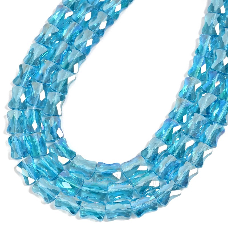 AB Plated Transparent Royal Blue Glass Faceted Flat Bamboo Joints, Approx 8.5x10.5mm, 38cm/strand