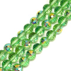 Transparent Apple Green Glass Faceted Rounds, Half Rainbow Plated, 128 Facets, Approx 4-10mm, 38cm/strand