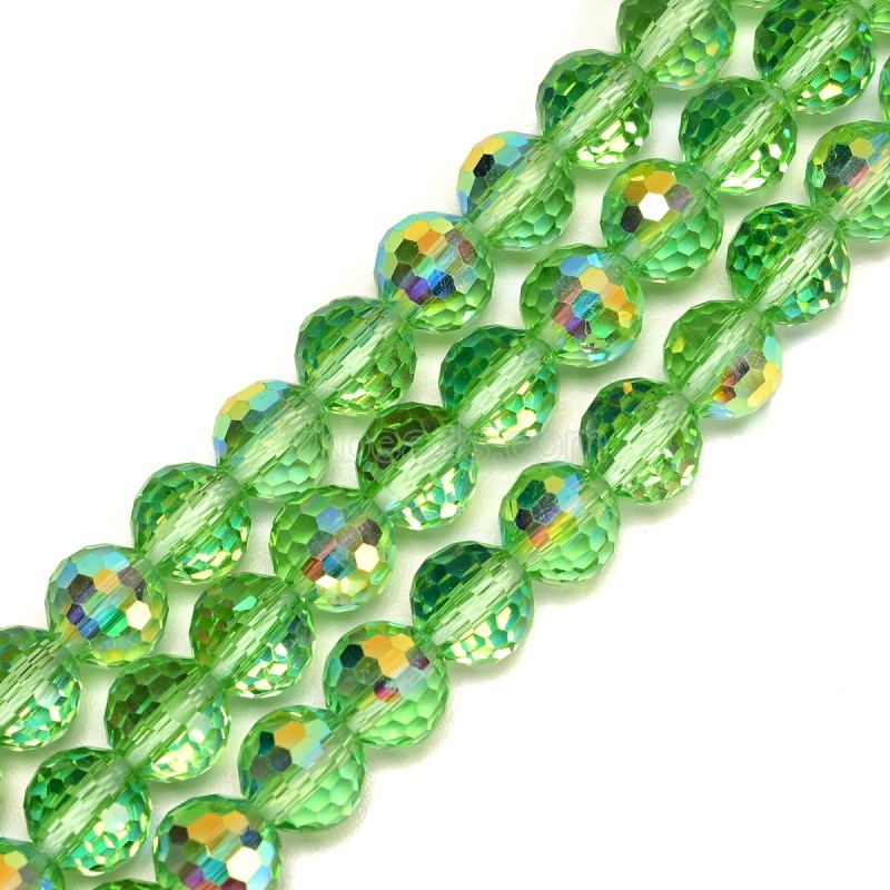 Transparent Apple Green Glass Faceted Rounds, Half Rainbow Plated, 128 Facets, Approx 4-10mm, 38cm/strand