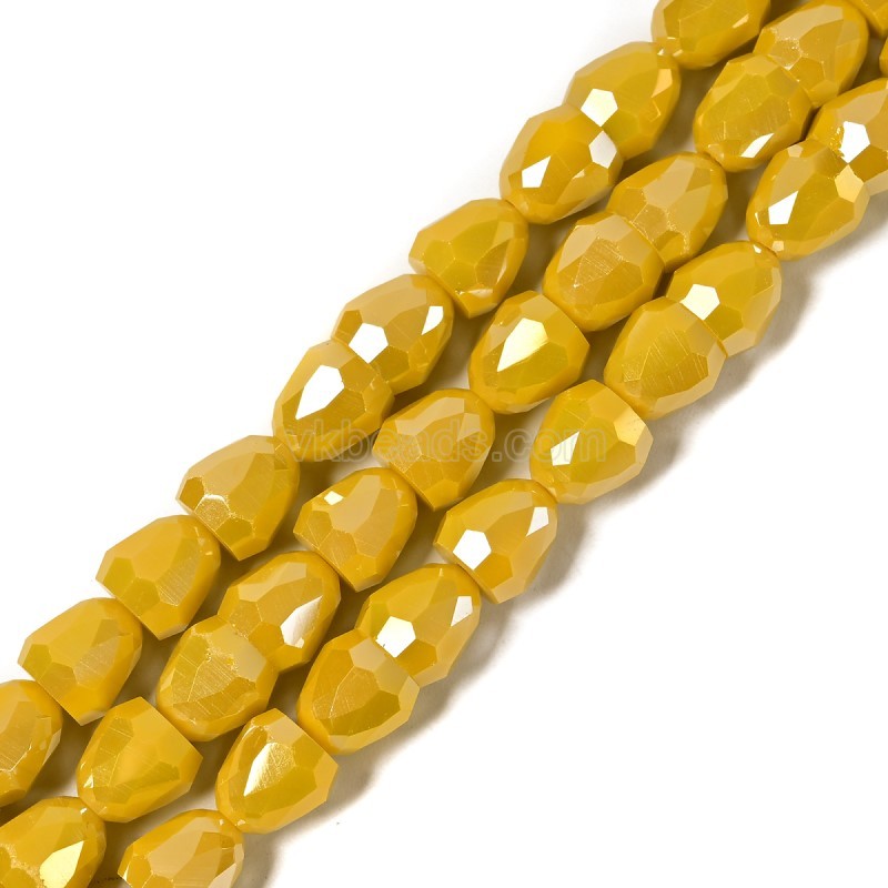 AB Plated Opaque Yellow Glass Faceted Bells, Approx 7.5-8mm, 38cm/strand