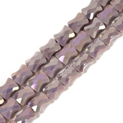 AB Plated Opaque Purple Glass Faceted Flat Bamboo Joints, Approx 8.5x10.5mm, 38cm/strand
