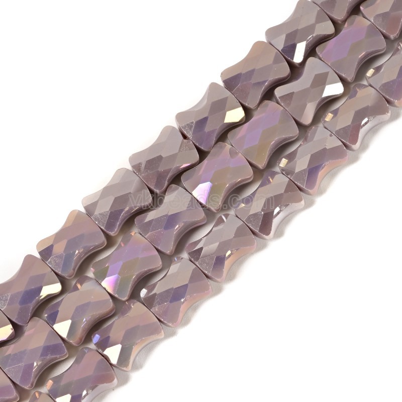 AB Plated Opaque Purple Glass Faceted Flat Bamboo Joints, Approx 8.5x10.5mm, 38cm/strand