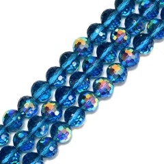 Transparent Dark Blue Glass Faceted Rounds, Half Rainbow Plated, 128 Facets, Approx 4-10mm, 38cm/strand