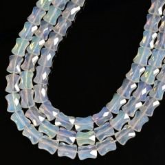 AB Plated Transparent Opalite Glass Faceted Flat Bamboo Joints, Approx 8.5x10.5mm, 38cm/strand