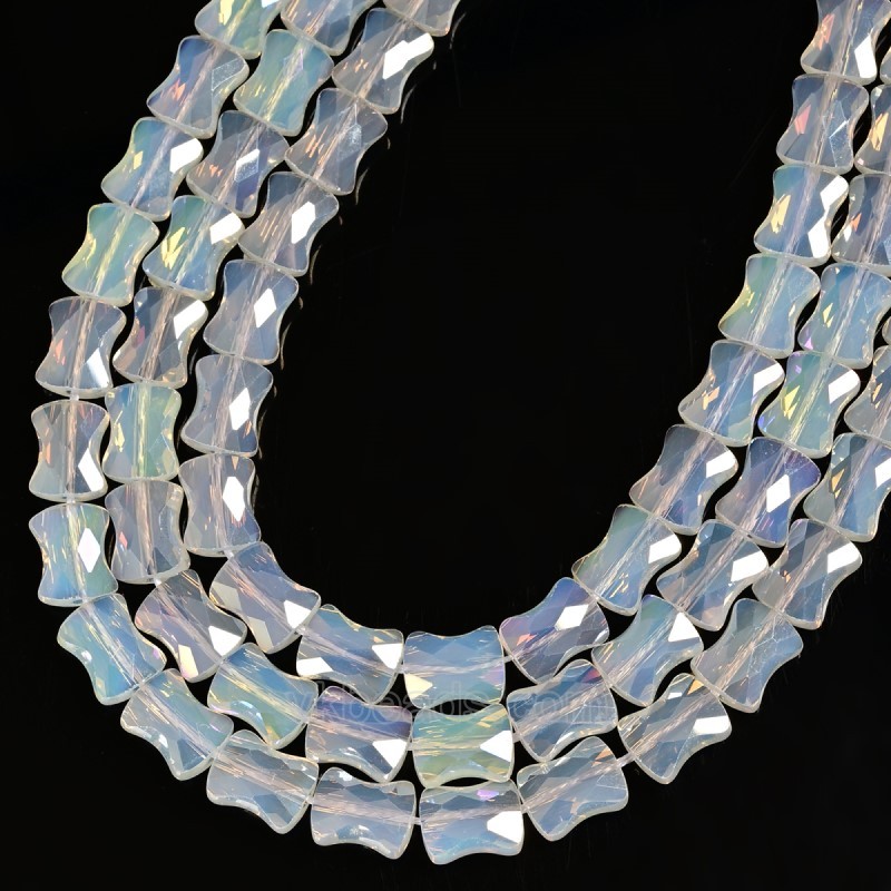 AB Plated Transparent Opalite Glass Faceted Flat Bamboo Joints, Approx 8.5x10.5mm, 38cm/strand
