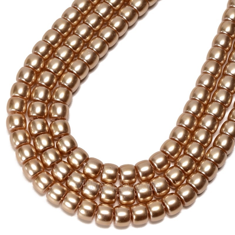 Dark Champagne Glass Pearl Smooth Barrel Drums, Approx 6x8mm, 38cm/strand