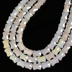 AB Plated Opaque White Glass Faceted Flat Bamboo Joints, Approx 8.5x10.5mm, 38cm/strand