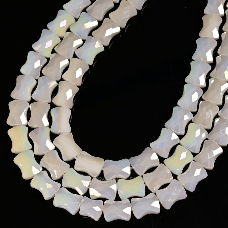 AB Plated Opaque White Glass Faceted Flat Bamboo Joints, Approx 8.5x10.5mm, 38cm/strand