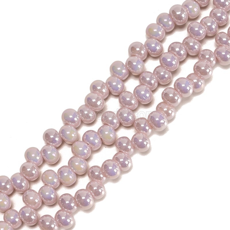 AB Plated Beige Opaque Off-center Glass Smooth Rices, Approx 4.5x6mm, 38cm/strand