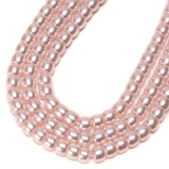 Pink Glass Pearl Smooth Barrel Drums, Approx 6x8mm, 38cm/strand